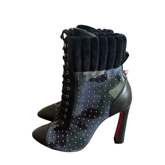Christian Louboutin Dakita 100 Studded Spike Camo Suede Bootie EU 36 US 6 - Picture 7 of 15